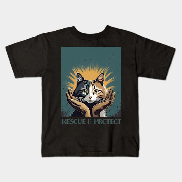 Rescue & Protect: The Ultimate Cat Lovers Graphic Kids T-Shirt by KittyKanvas Creations